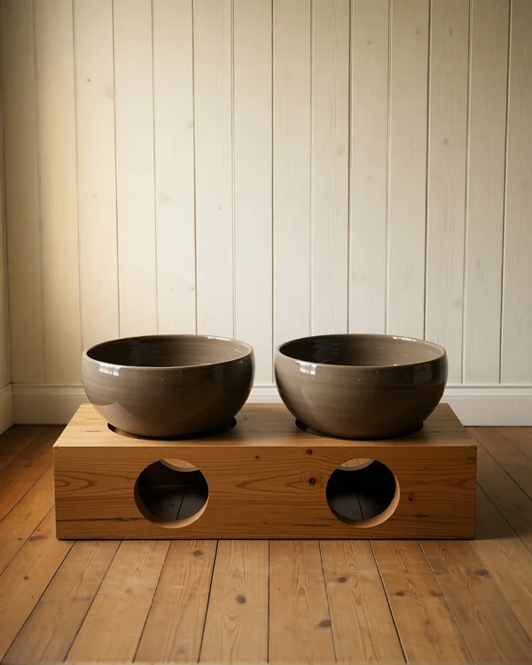 Ceramic Bowl Set with Wood Stand, bowl set